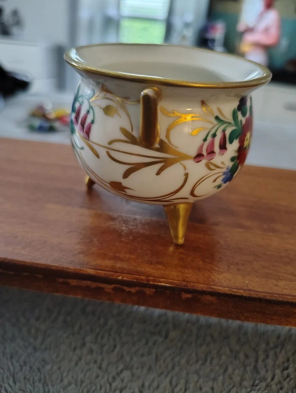 Vintage Footed Porcelain Sugar Bowl with Pink Rose and Gold Trim